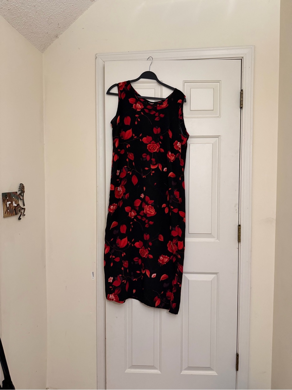 Studio I Black Midi Dress with Red Floral Print